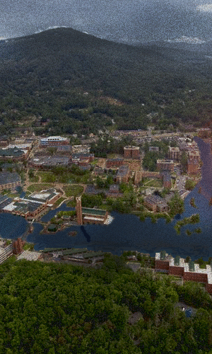 Simulated photo of flooded Appalchian campus